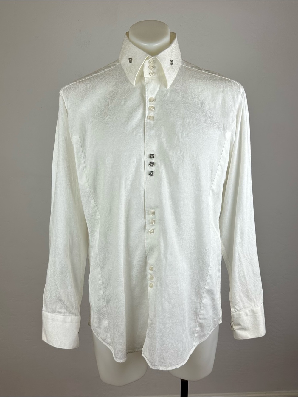 Bogosse Men's Metal Button Dress Shirt with Subtle Jacquard
